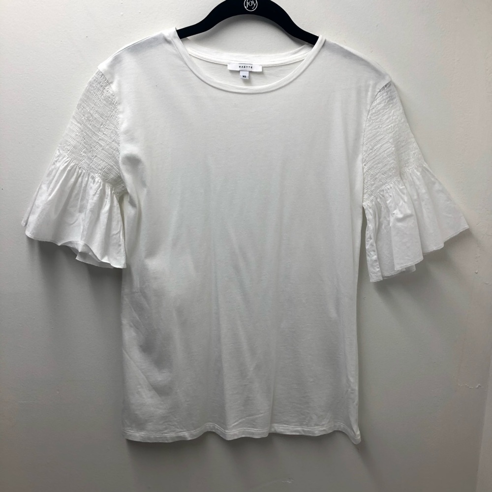 Maette Pure White Short Bell Sleeve Top Womens Size XS